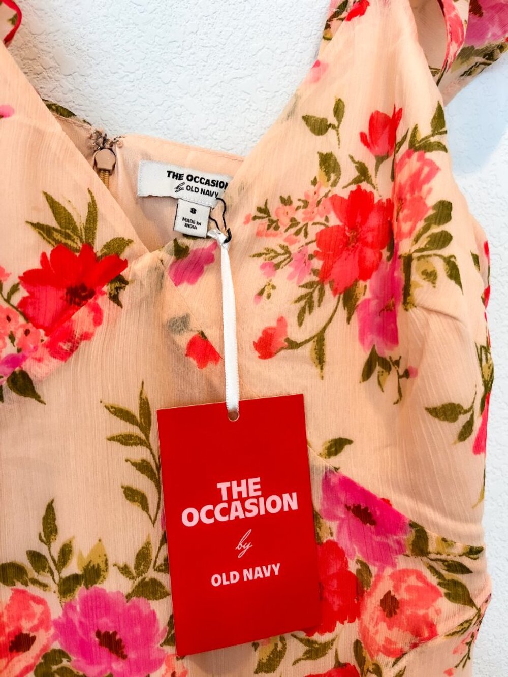 NWT Old Navy Pink Floral Off Shoulder Ruffle Chiffon Maxi Dress Wedding Guest 8 - Picture 5 of 10